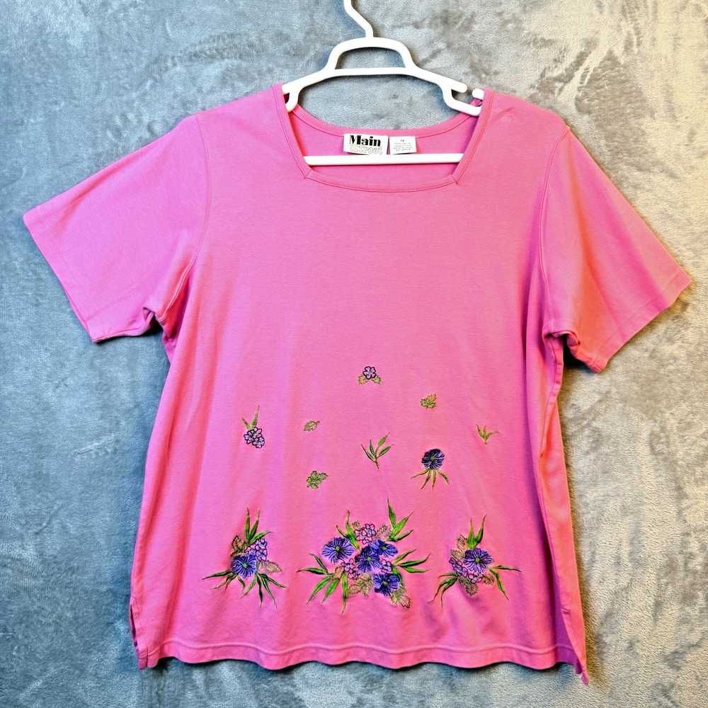 Main‎ Street Womens Shirt Size 1X Floral Embroidered Pink Top Cottage Core Boho